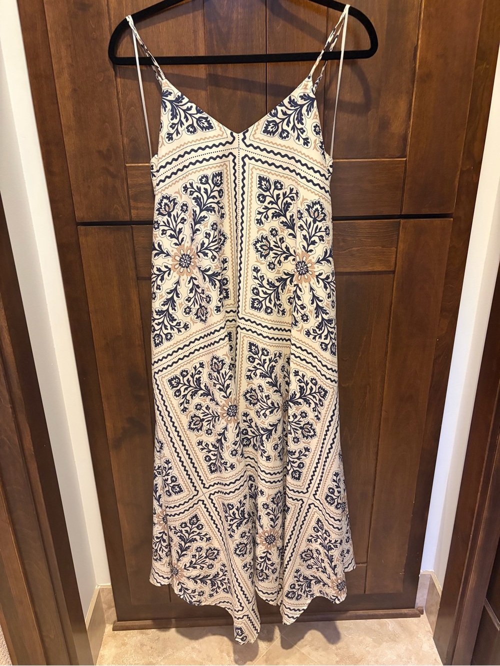 Evereve Cream and Navy Printed Maxi Slip Dress